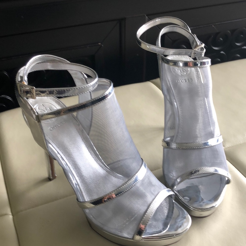 Silver platform stilettos
